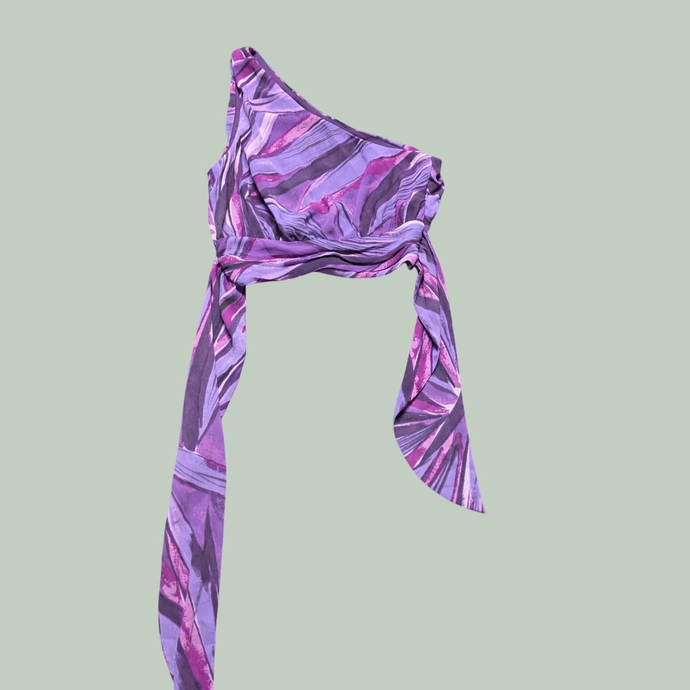 Y2K Festival Abstract Print One Shoulder Tie Waist Top Womens XS Purple H&M